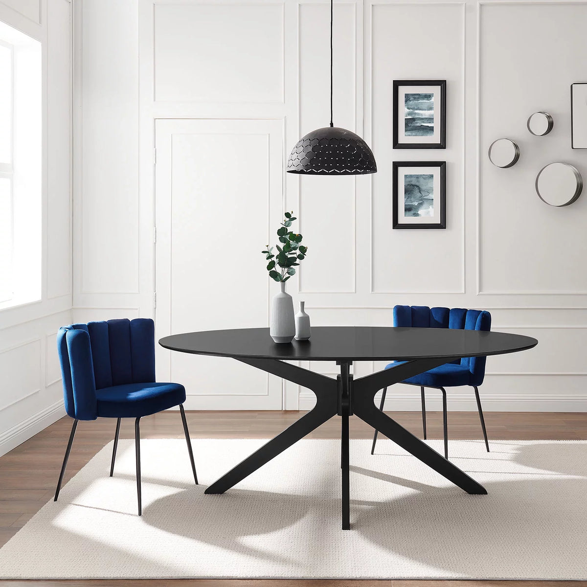 Black Oval Wood Dining Table Q165