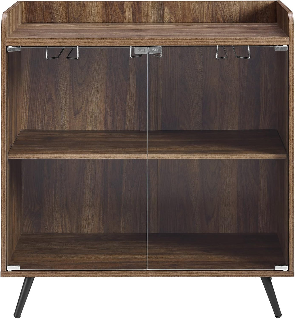 Dark Walnut 30 Inch Glass Door Bar Cabinet Y913