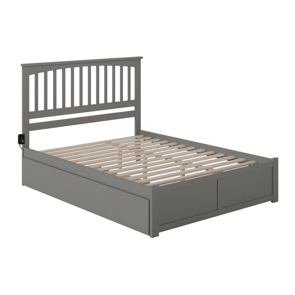 Gray Wood King Platform Bed with Twin XL Trundle Q45762