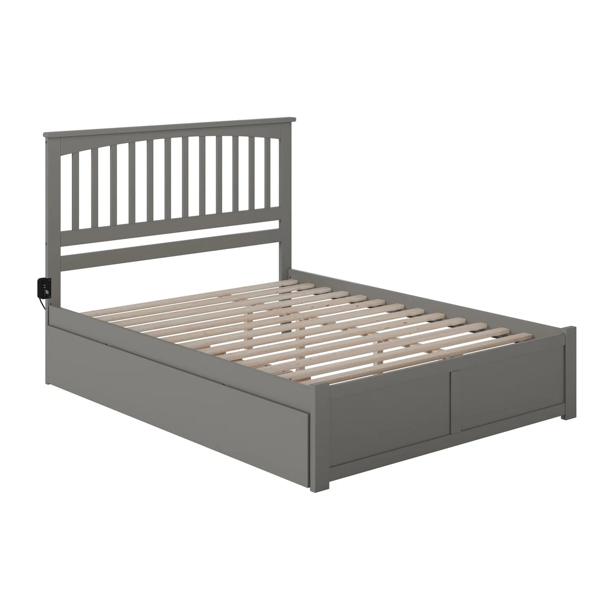 Gray Wood King Platform Bed with Twin XL Trundle Q45762