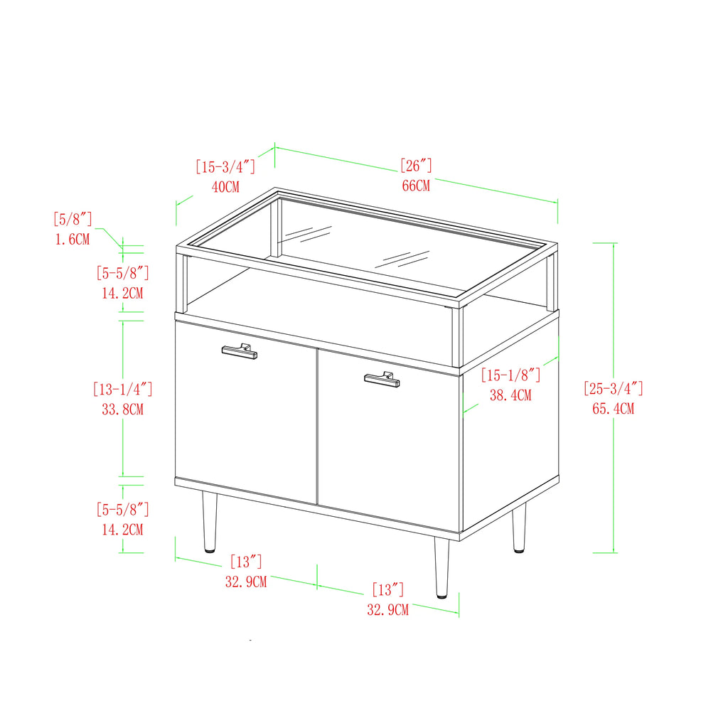 Glass Top Two-Door Nightstand Set of 2 Dark Walnut Y42140