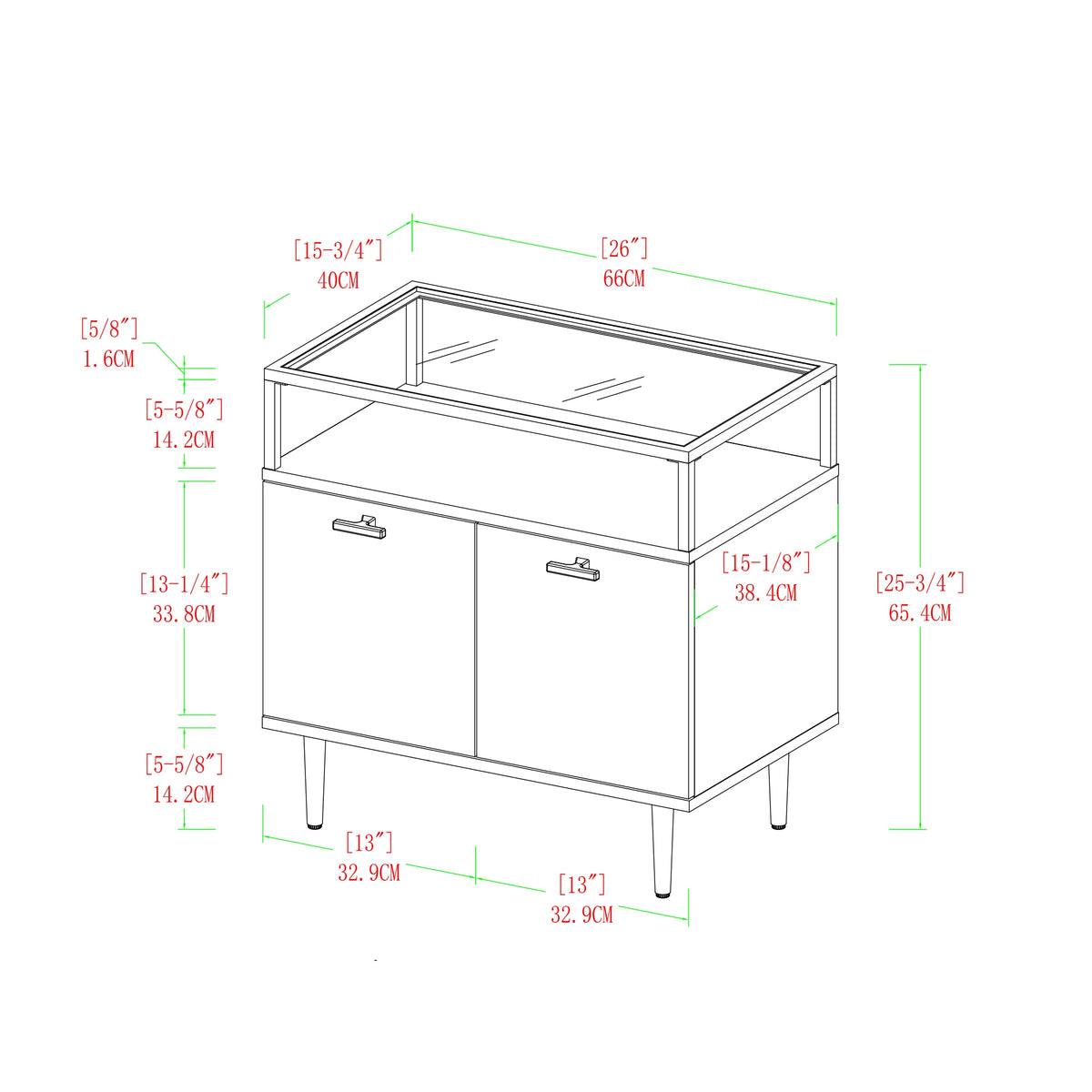 Glass Top Two-Door Nightstand Set of 2 Dark Walnut Y42140