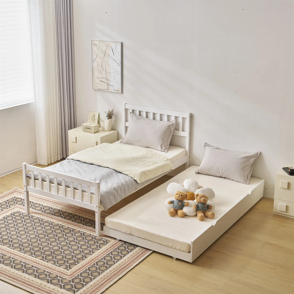 White Twin Bed with Trundle Q703
