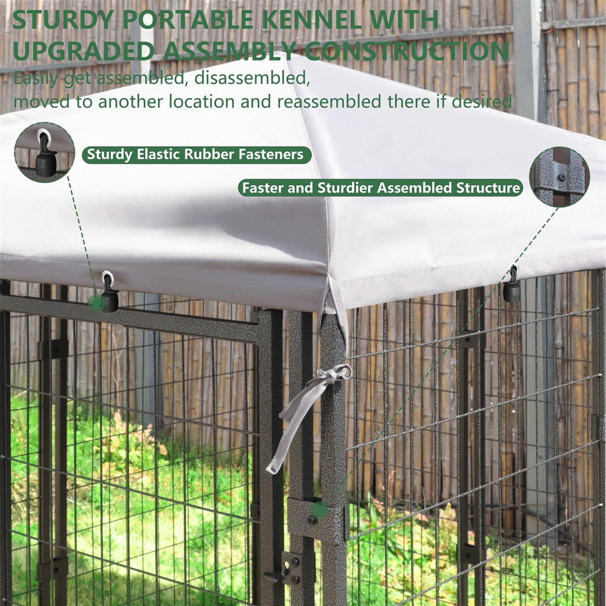 Outdoor Dog Kennel with Feeding Door and Cover F67679