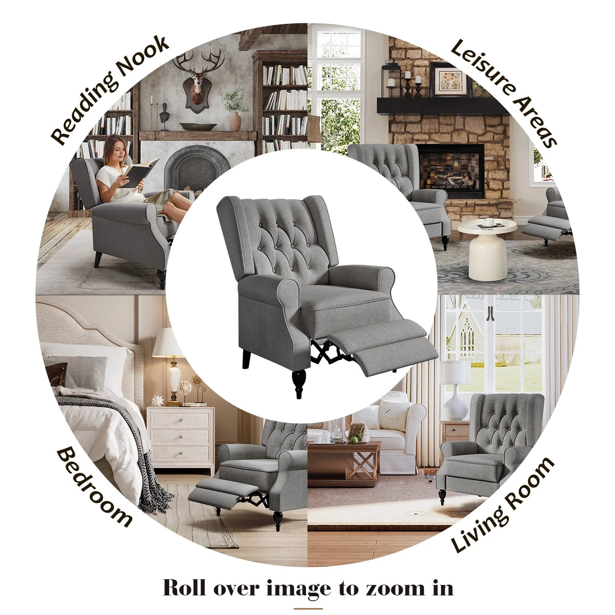 Dark Grey Upholstered Recliner Chair W83928