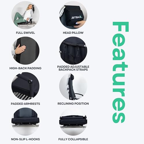 Padded Reclining Stadium Chair with Backpack Straps H7461