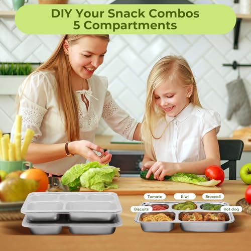 Stainless Steel Bento Box 3 Pack 5 Compartments with Lids Q4087