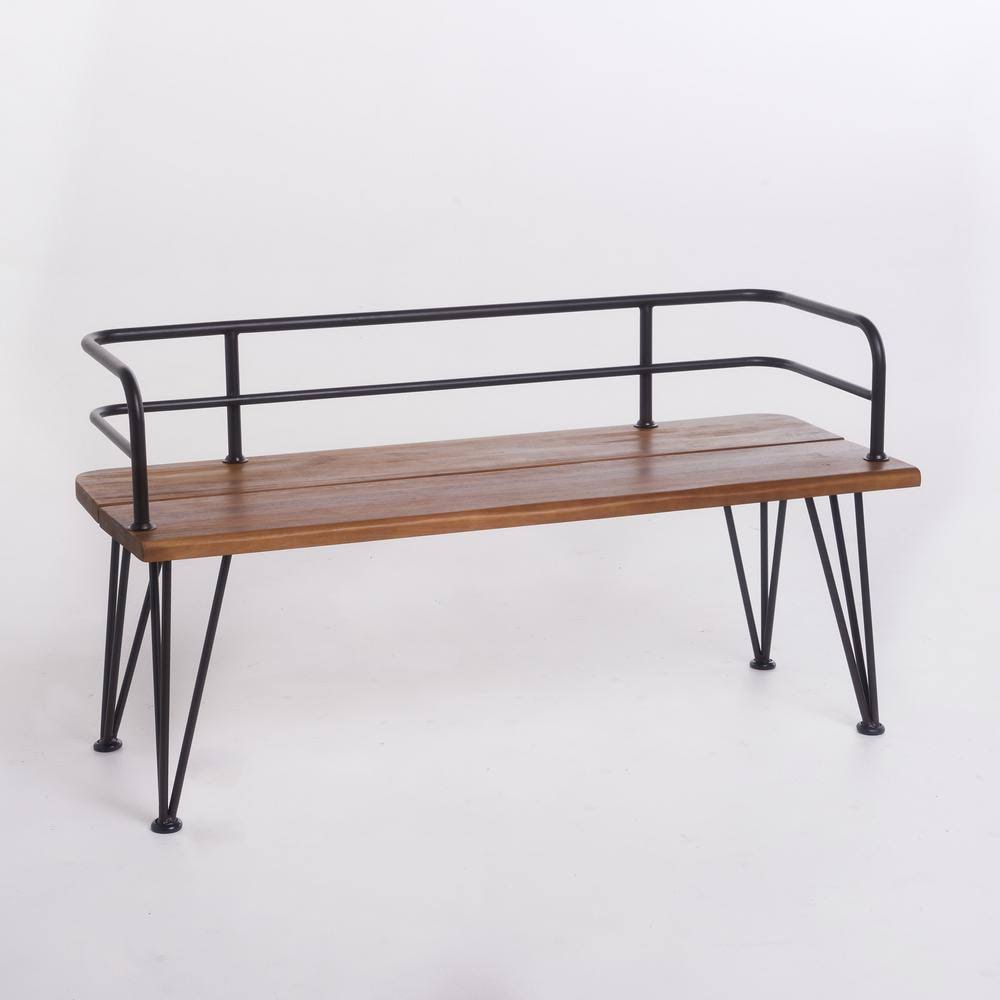 48 in. Iron and Acacia Wood Outdoor Bench R924