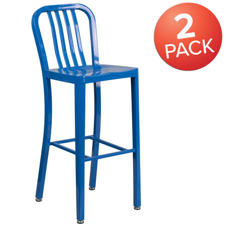 2 Pack Blue Metal Indoor-Outdoor Barstool A203