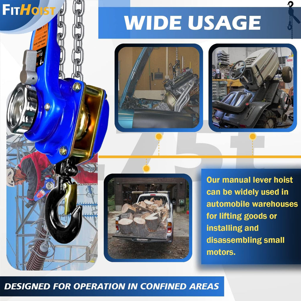 1650LBS 5FT Manual Lever Chain Hoist with 2 Hooks R16068