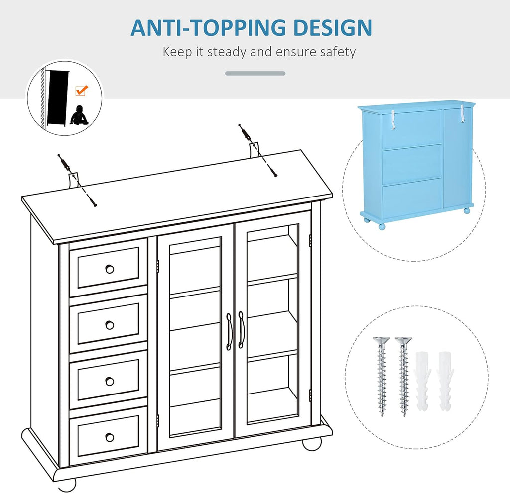 Storage Sideboard Cabinet with 4 Drawers and Glass Door Cupboard V79343