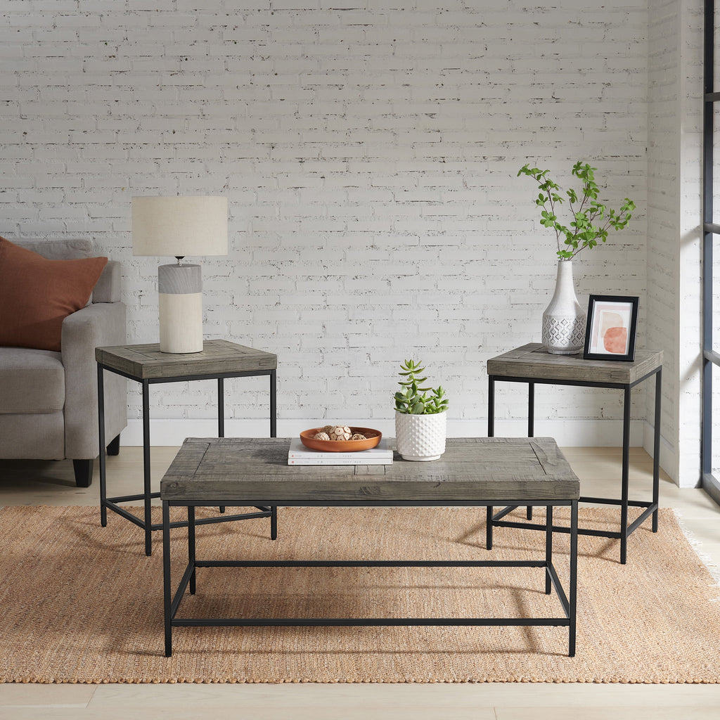 3-Piece Coffee Table Set with 2 Side Tables Gray I653270