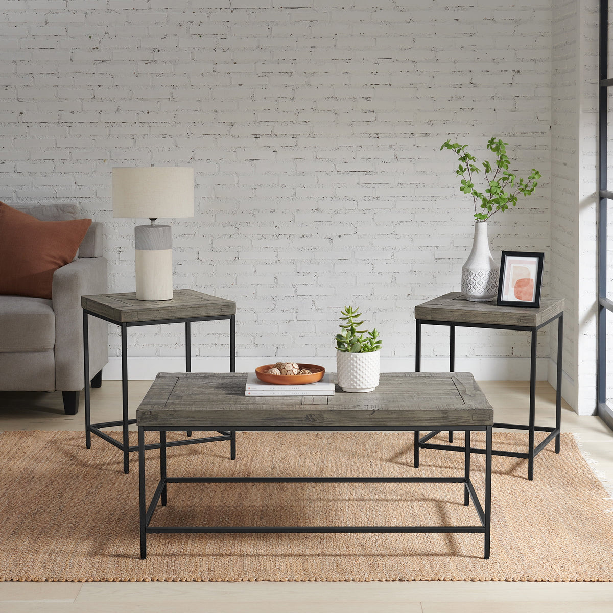 3-Piece Coffee Table Set with 2 Side Tables Gray I653270