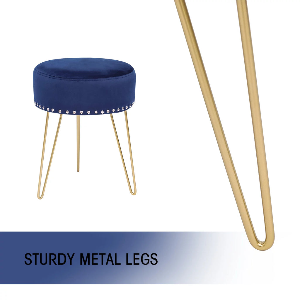 Round Modern Vanity Stool with Golden Metal Leg H7338