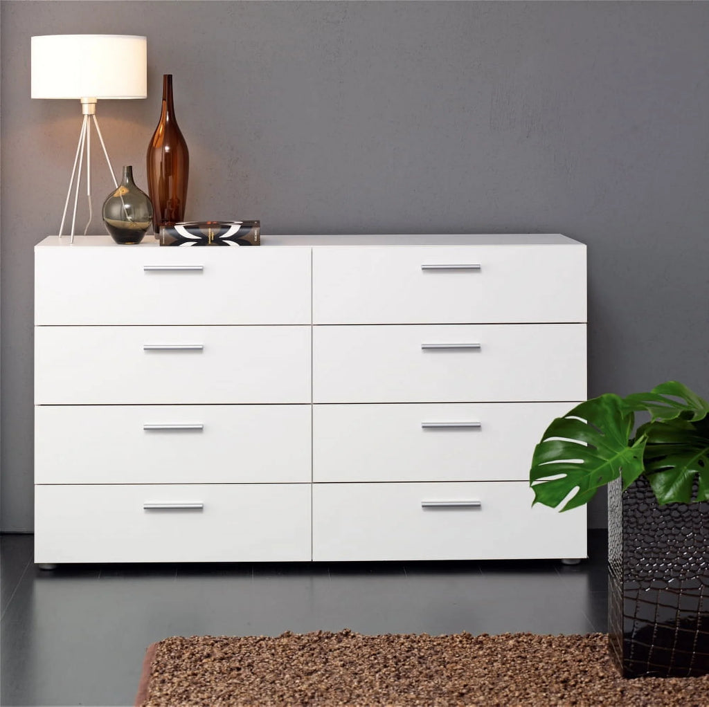 White 8 Drawer Double Dresser W622