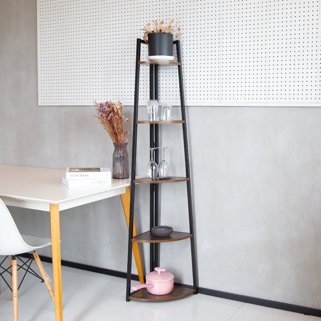 65 Inch Brown 5-Tier Corner Shelf Y2533