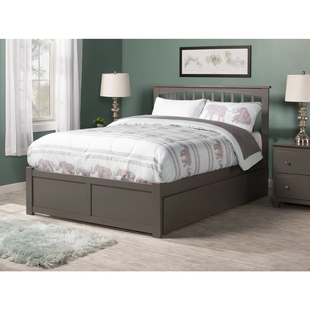 Gray Wood King Platform Bed with Twin XL Trundle Q45762
