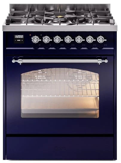 30 Dual Fuel Natural Gas Range in Blue with Chrome Trim C568778
