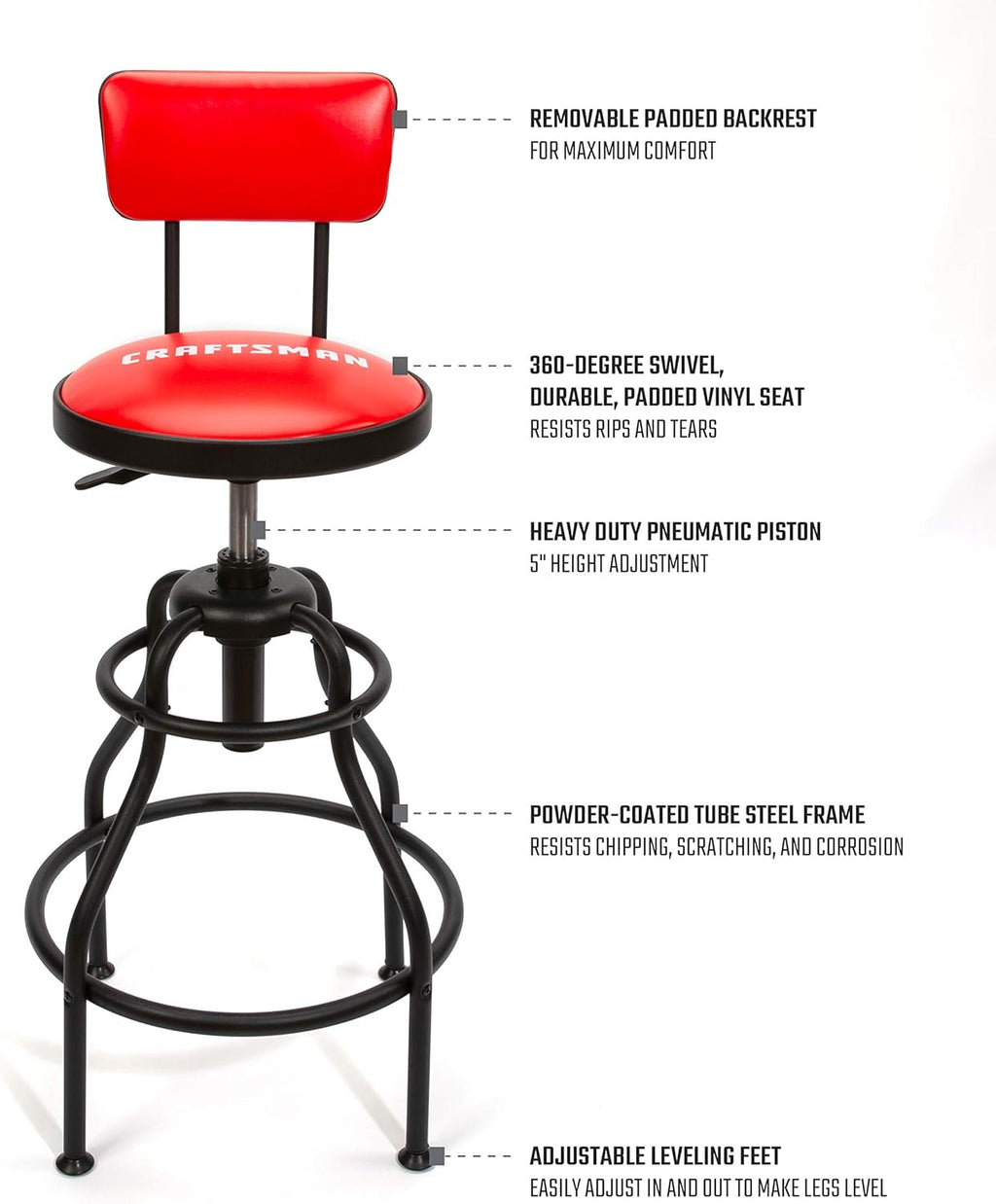 Adjustable Height Work Shop Stool with Padded Vinyl Seat Q5193