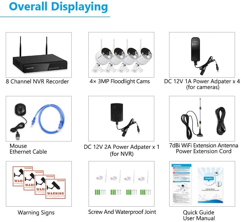 Wireless Security Camera System 8CH 3MP Color Night Vision 2TB Hard Drive I93556