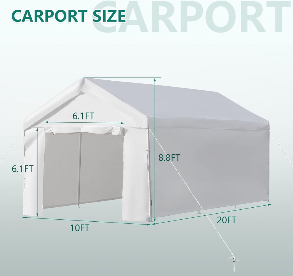 10x20 ft Heavy Duty Carport with Removable Sidewalls & Doors G954