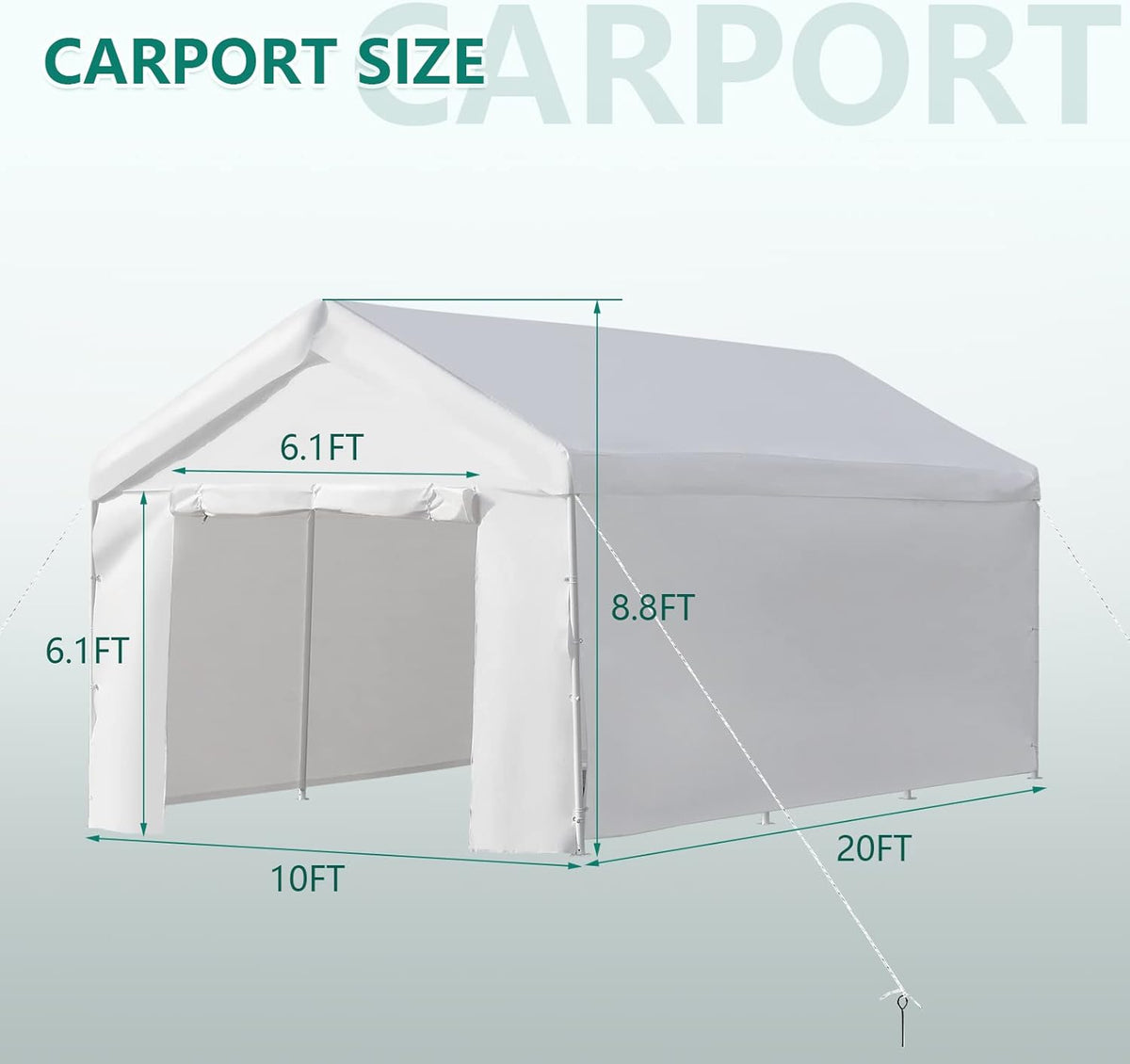 10x20 ft Heavy Duty Carport with Removable Sidewalls & Doors G954