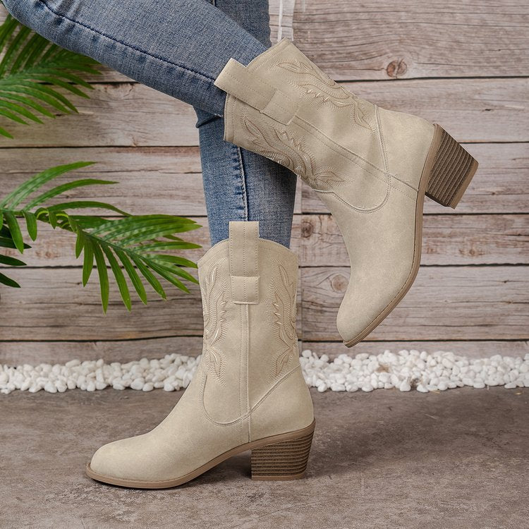 Embroidered High-Heeled Ankle Boots X341136