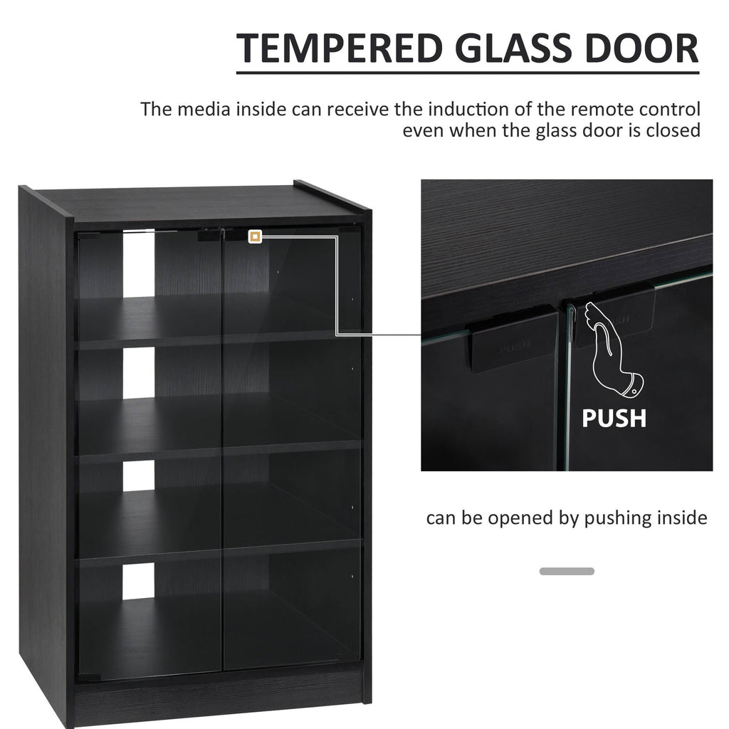 5-Tier Media Stand Cabinet with Tempered Glass Doors, Black O7322