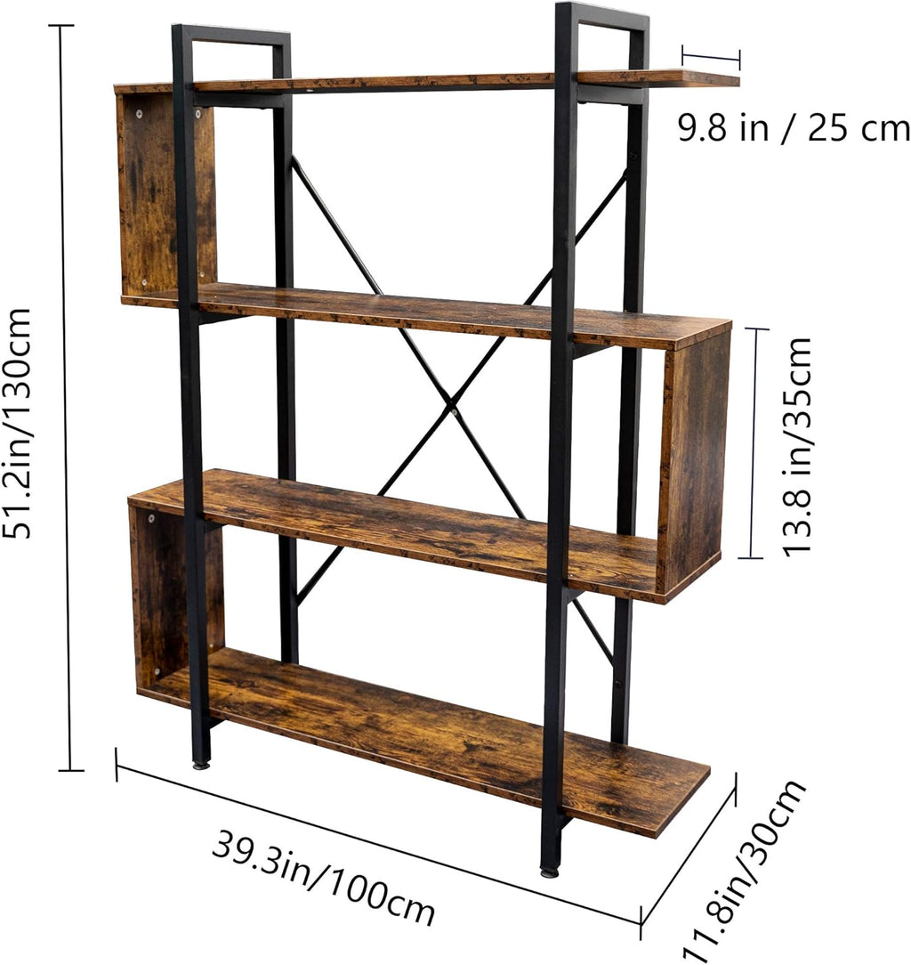 Vintage Industrial 4 Tier S Shaped Bookshelf D406