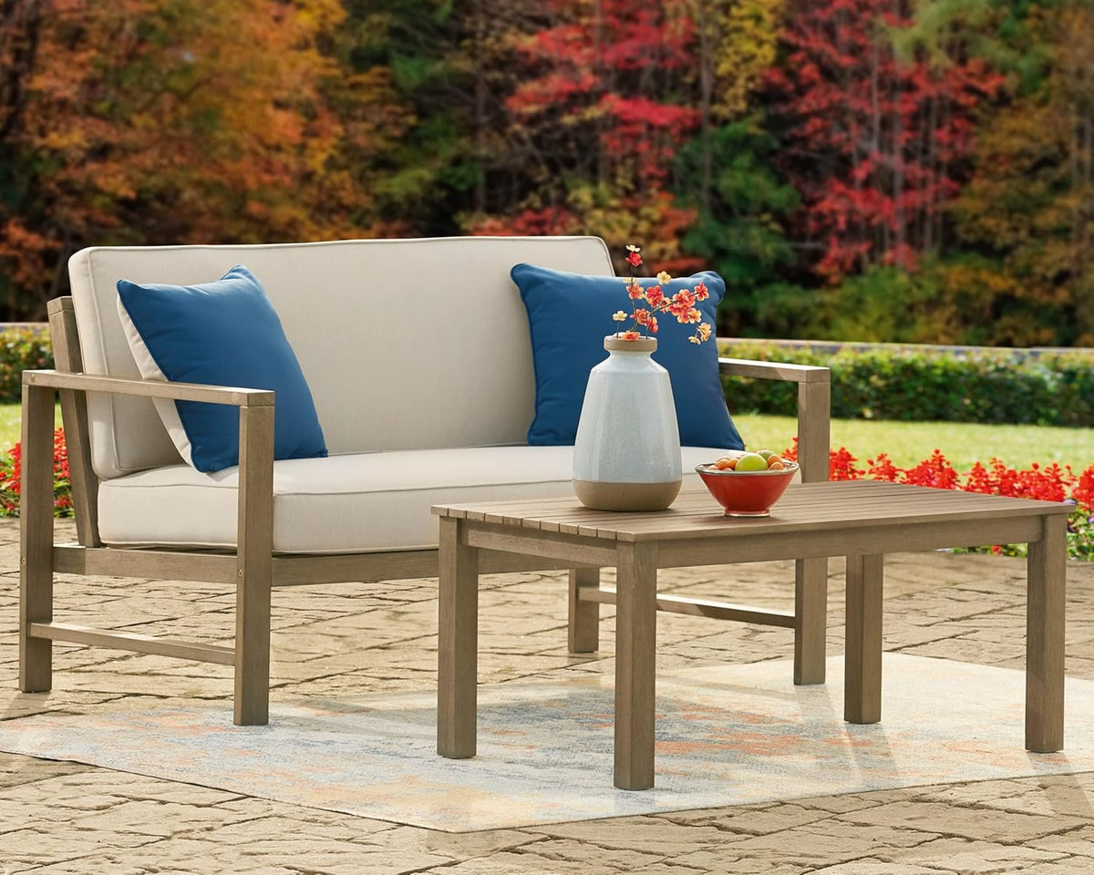 Beige Eucalyptus Patio Loveseat with Table R970