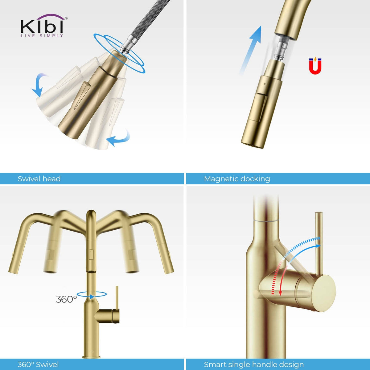 Brass Pull Out Kitchen Faucet with Sprayer Matte Black B127