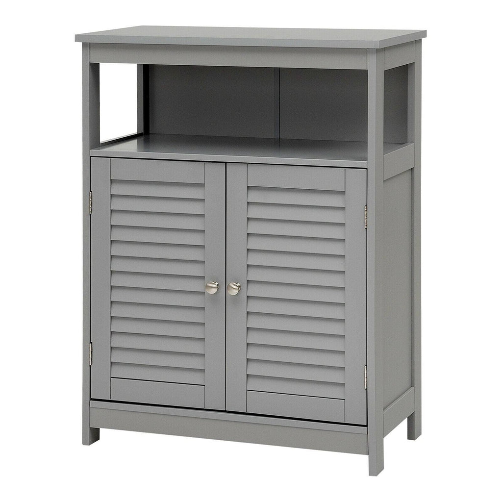 Gray Wood Freestanding Bathroom Storage Cabinet with Double Shutter Door L30554