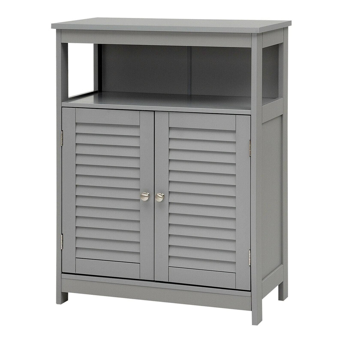 Gray Wood Freestanding Bathroom Storage Cabinet with Double Shutter Door L30554