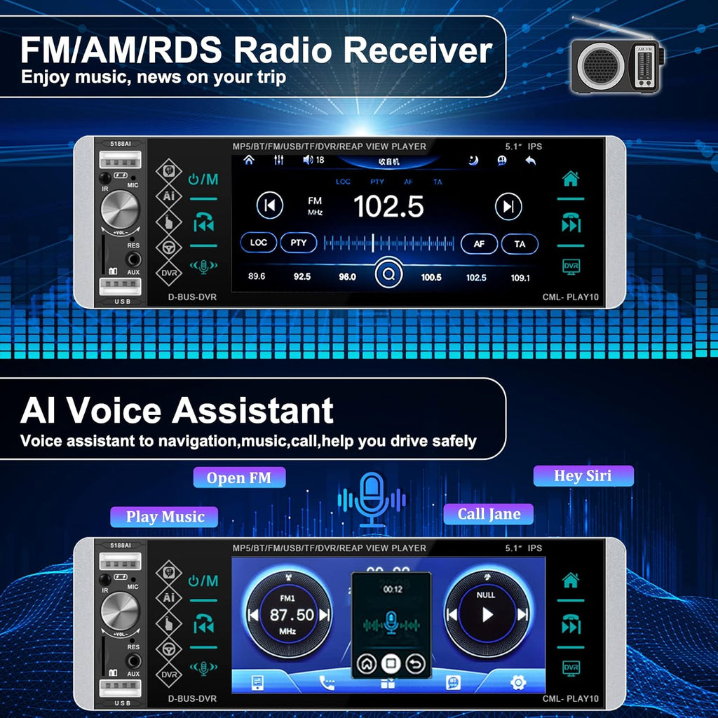 Single Din Car Stereo 5.1 Inch Touch Screen MP5 Player T9685