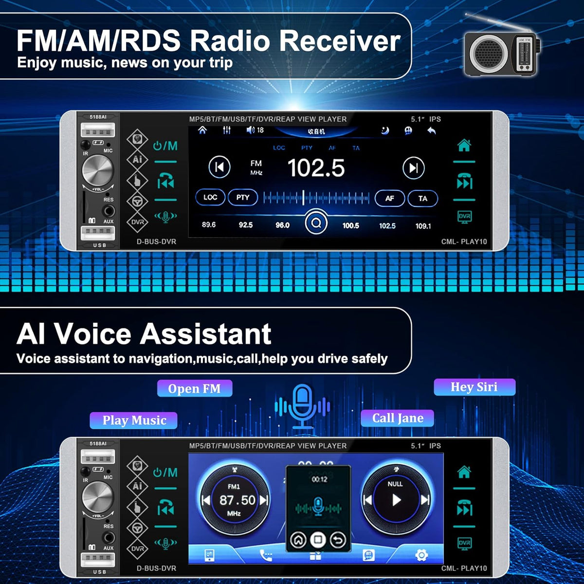Single Din Car Stereo 5.1 Inch Touch Screen MP5 Player T9685
