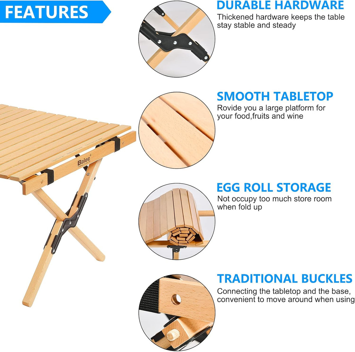 4ft Foldable Wooden Picnic Table with Carry Bag U340063