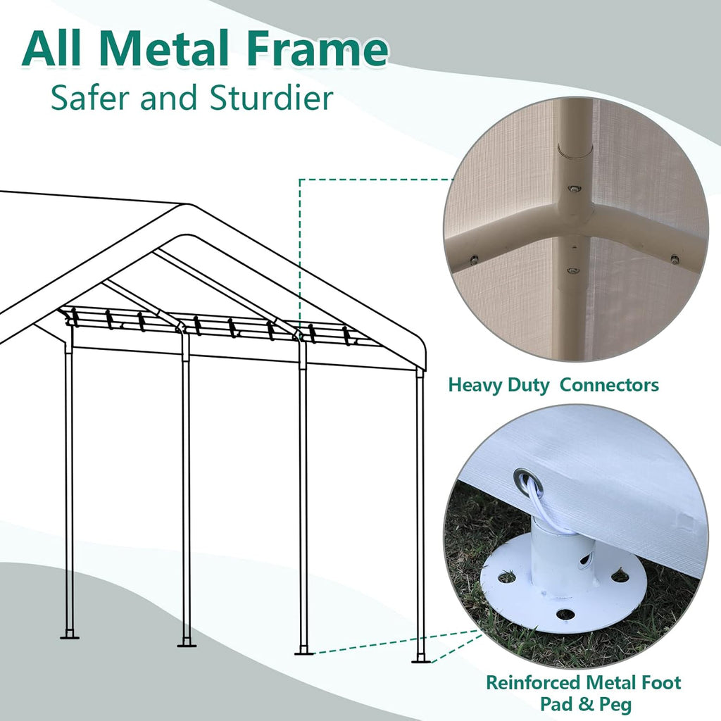 10x20 ft Heavy Duty Carport with Removable Sidewalls & Doors G954