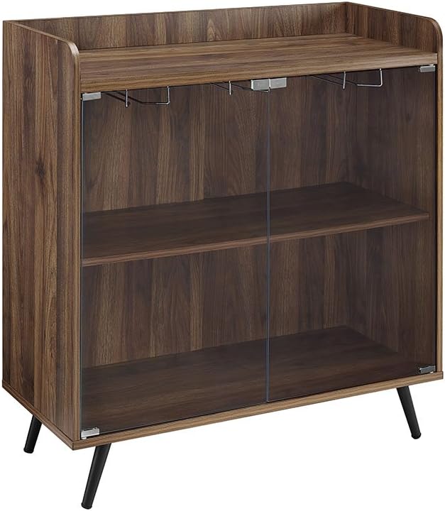 Dark Walnut 30 Inch Glass Door Bar Cabinet Y913