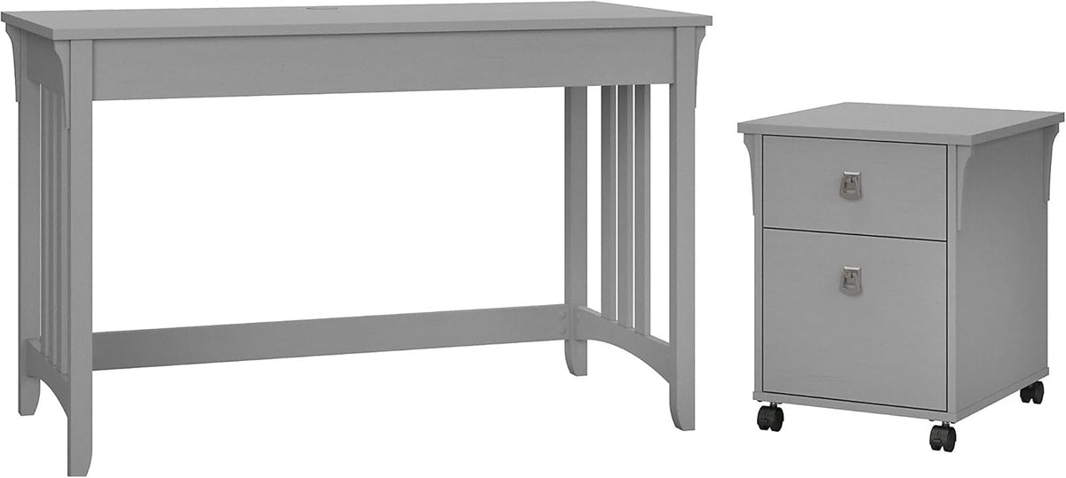 48W Cape Cod Gray Writing Desk with 2 Drawer Mobile File Cabinet W906