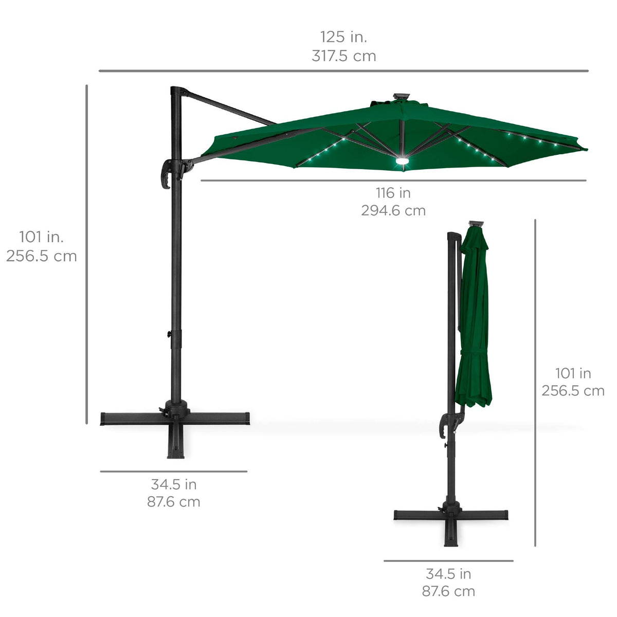 10ft LED Cantilever Offset Hanging Patio Umbrella R6162