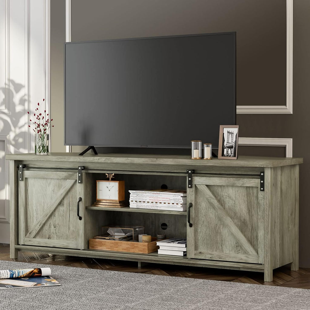 Farmhouse TV Stand for 65 inch TV with Sliding Barn Door M590