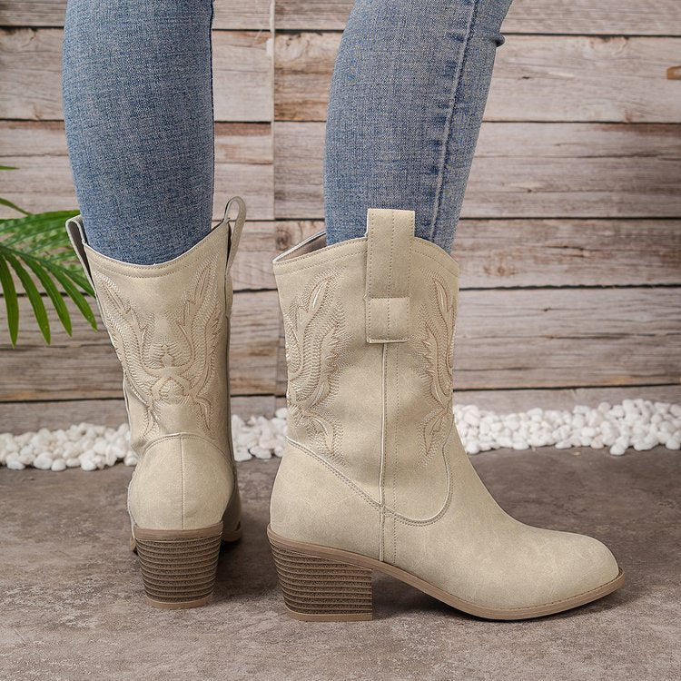 Embroidered High-Heeled Ankle Boots X341136