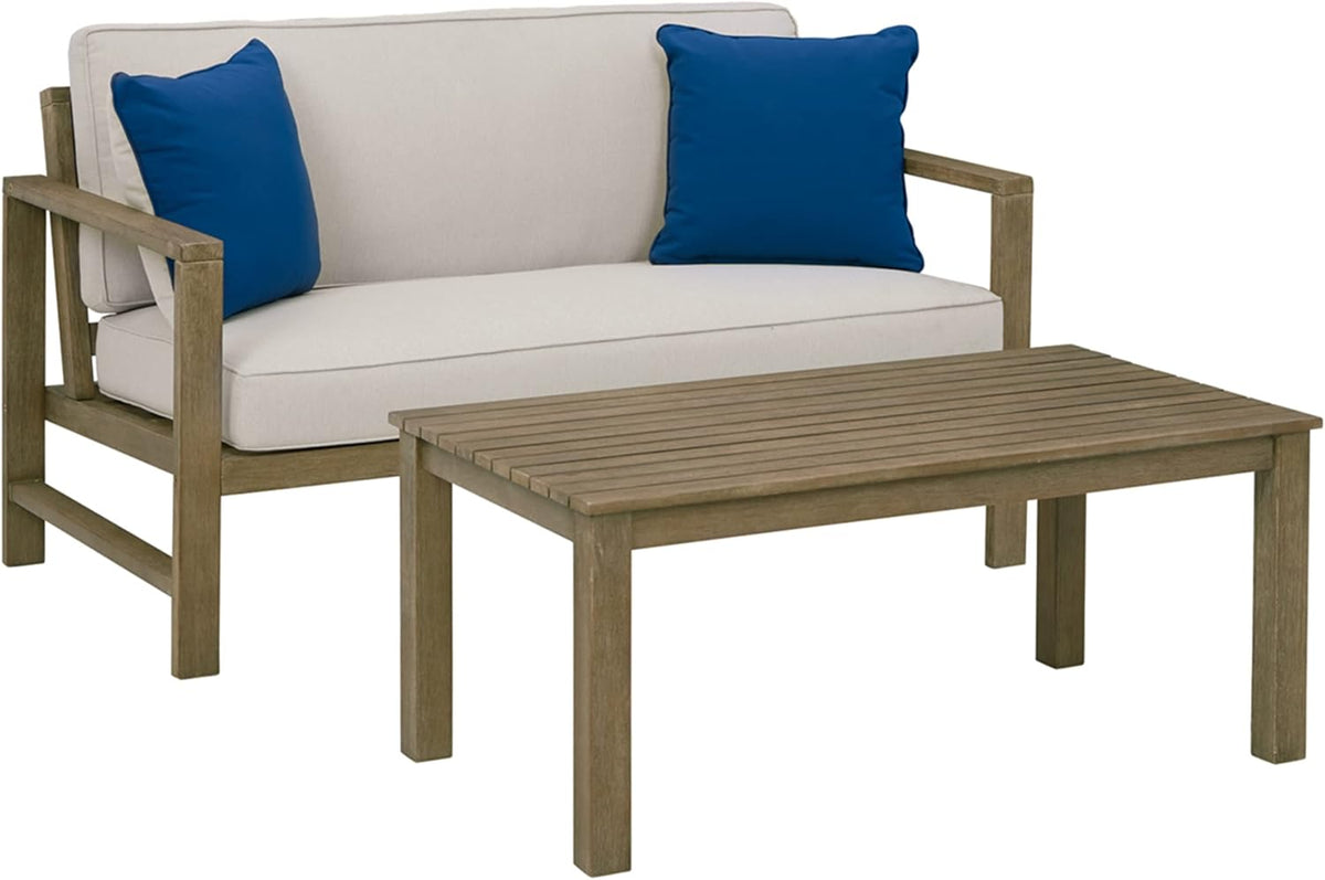 Beige Eucalyptus Patio Loveseat with Table R970