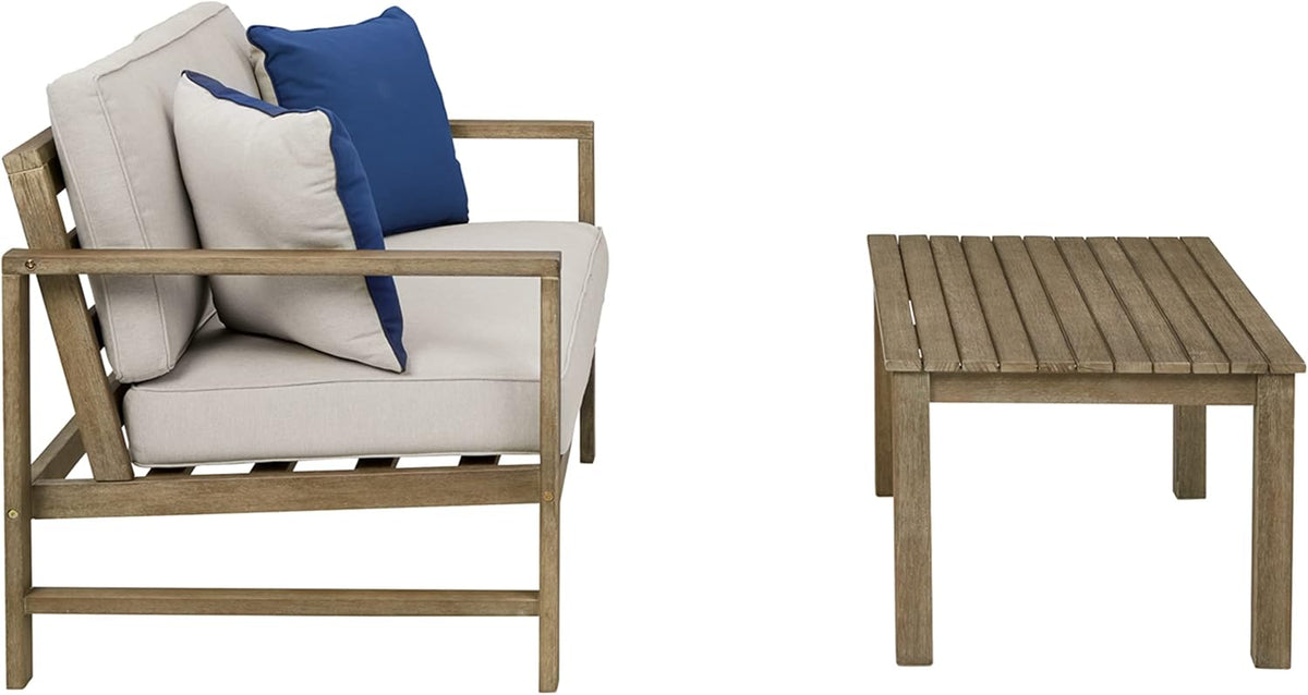 Beige Eucalyptus Patio Loveseat with Table R970