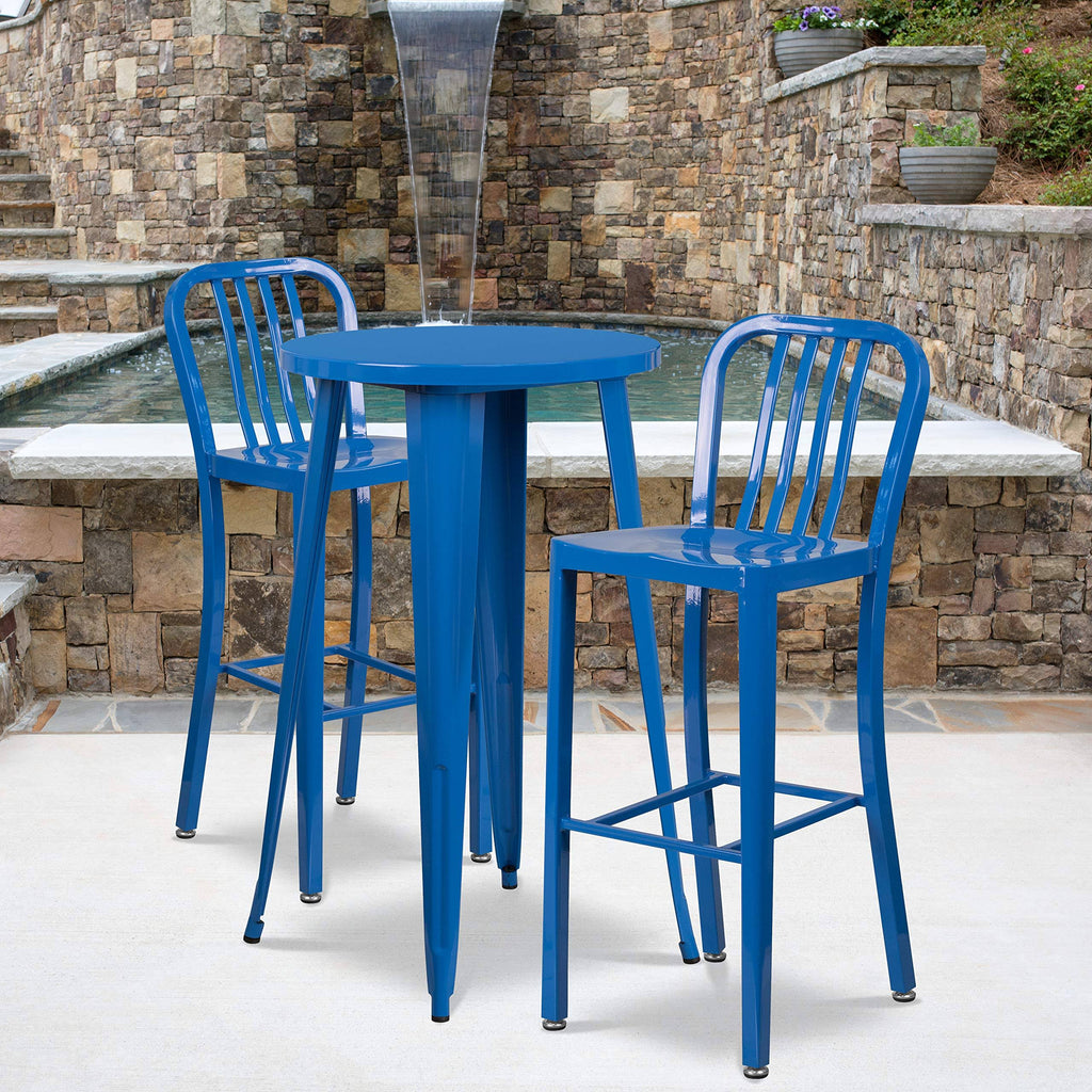 2 Pack Blue Metal Indoor-Outdoor Barstool A203