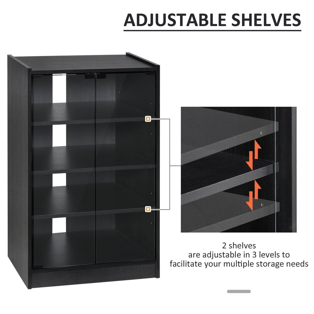 5-Tier Media Stand Cabinet with Tempered Glass Doors, Black O7322