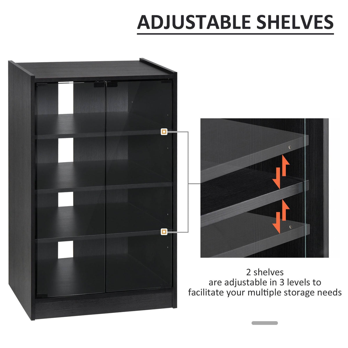 5-Tier Media Stand Cabinet with Tempered Glass Doors, Black O7322