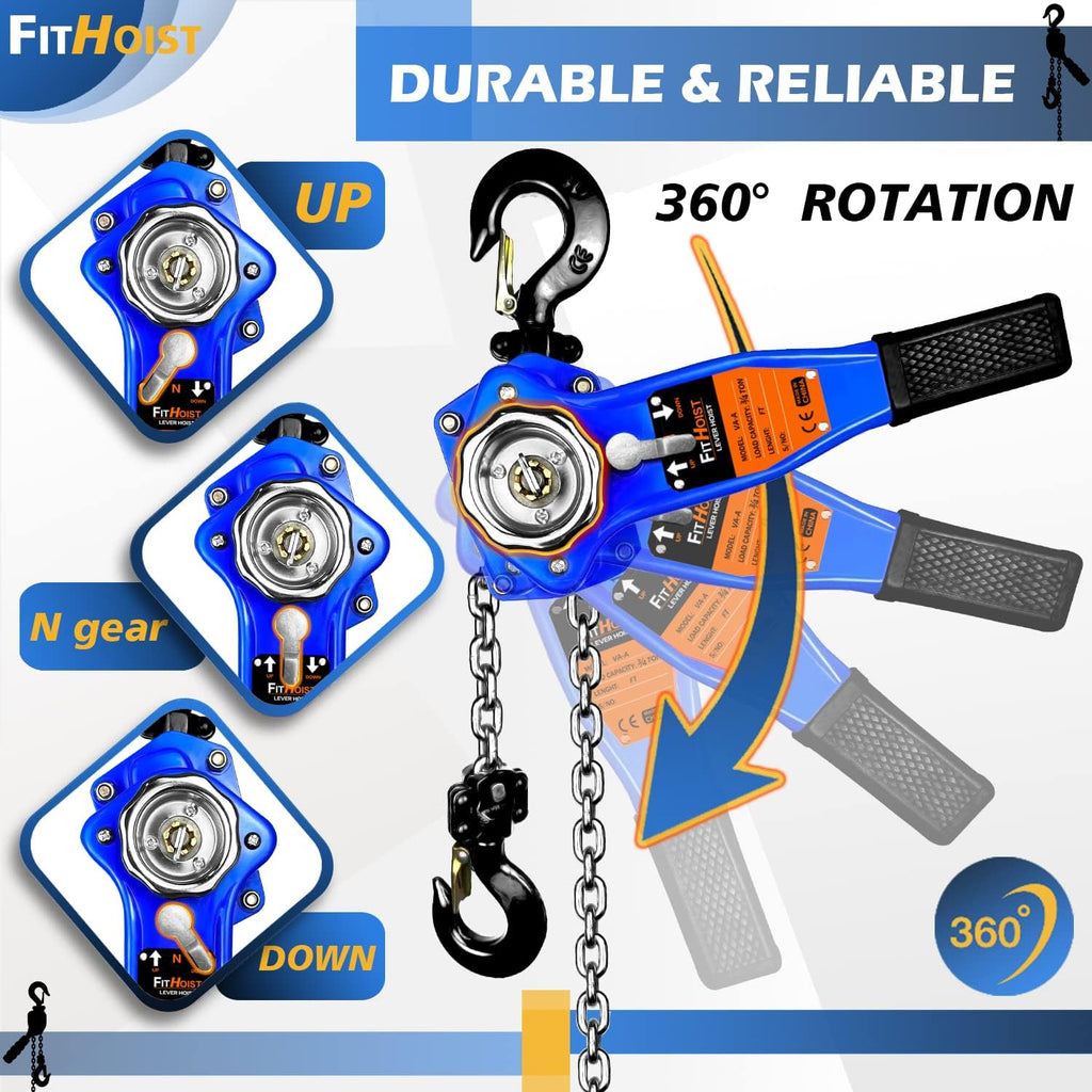 1650LBS 5FT Manual Lever Chain Hoist with 2 Hooks R16068