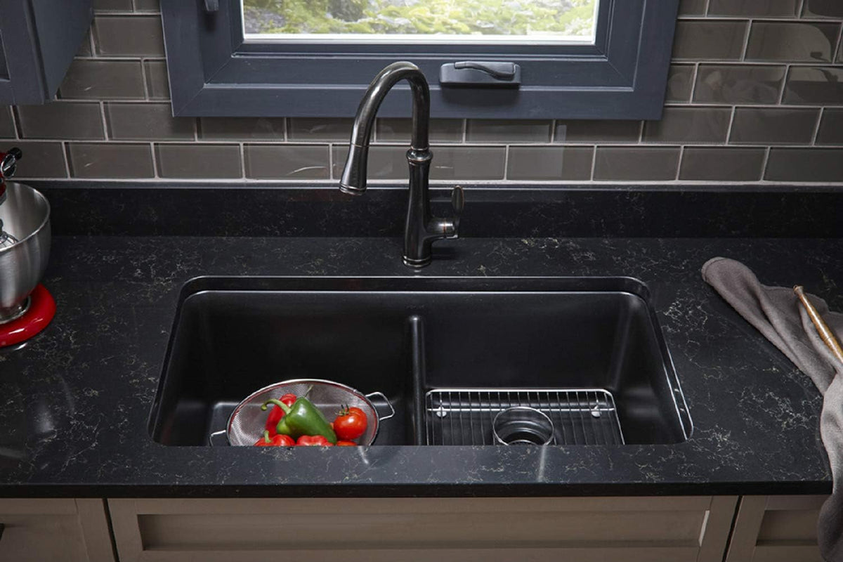 Undermount Double Equal Sink with Rack, Matte Black K935000