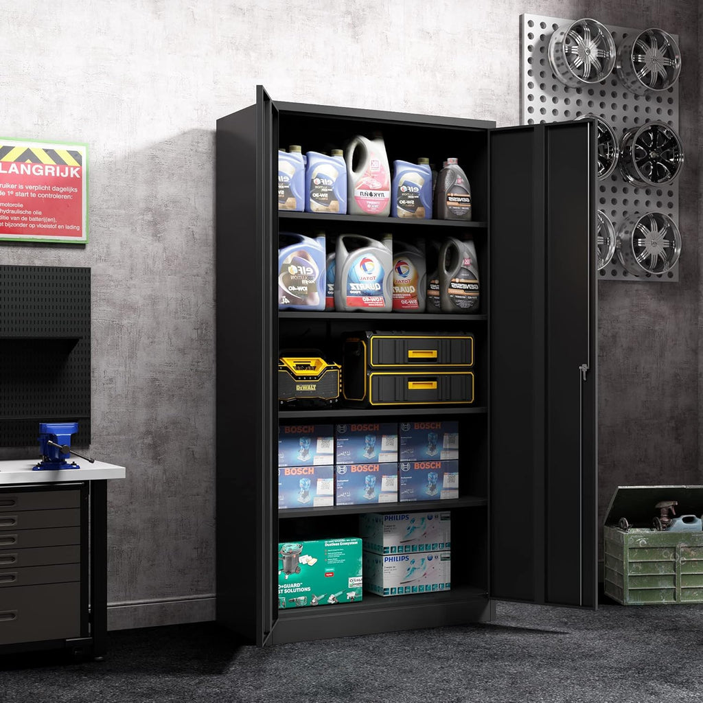 72 Inches Black Metal Storage Cabinet with Shelves I975172